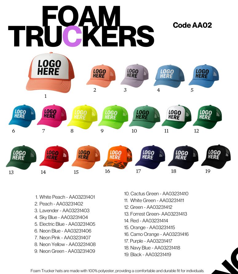 FOAM TRUCKER CAPS - GREAT FOR DTF